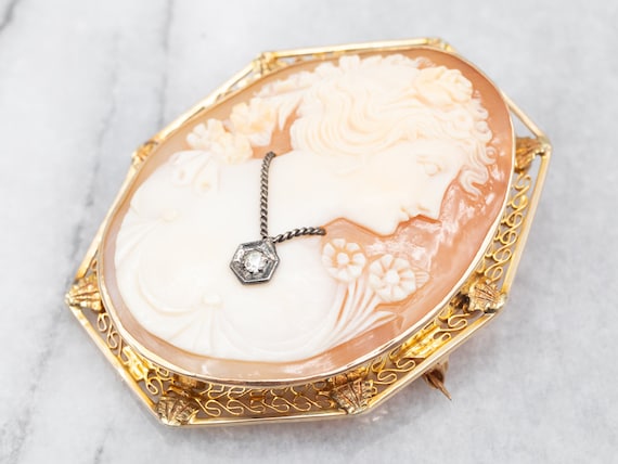 Antique Old Mine Cut Diamond Cameo Brooch or Pend… - image 1