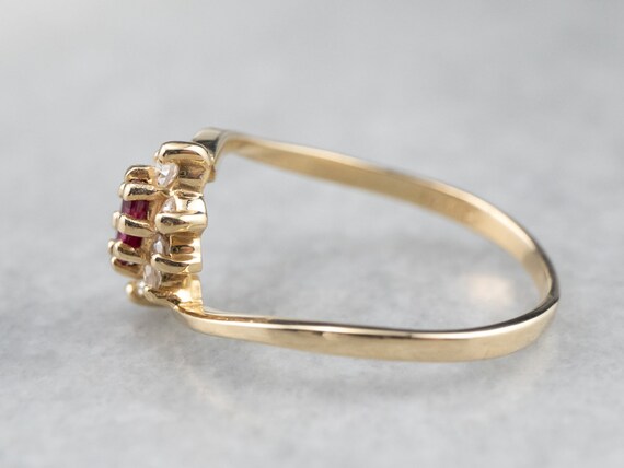 14K Yellow Gold Marquise Ruby Diamond Halo Bypass… - image 4