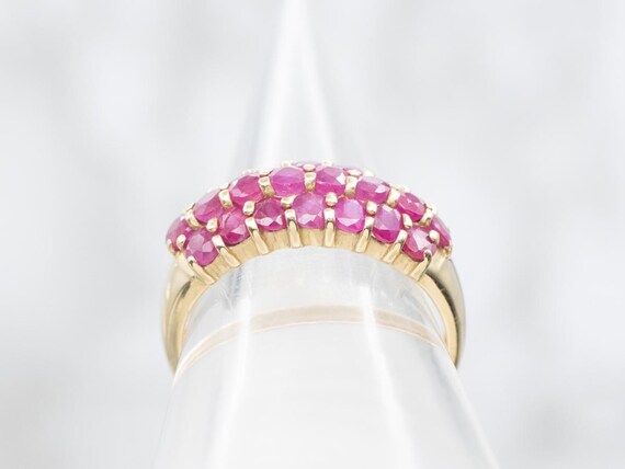 14K Yellow Gold Ruby Cluster Ring, Anniversary Ba… - image 3