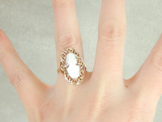 Vintage Cameo Cocktail Ring With Filigree Frame F… - image 4