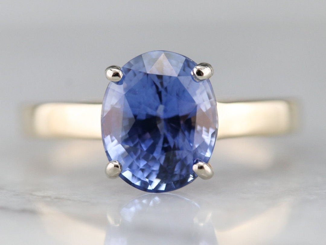 Vintage Ceylon Sapphire Solitaire Ring, Oval Cut Sapphire Ring ...