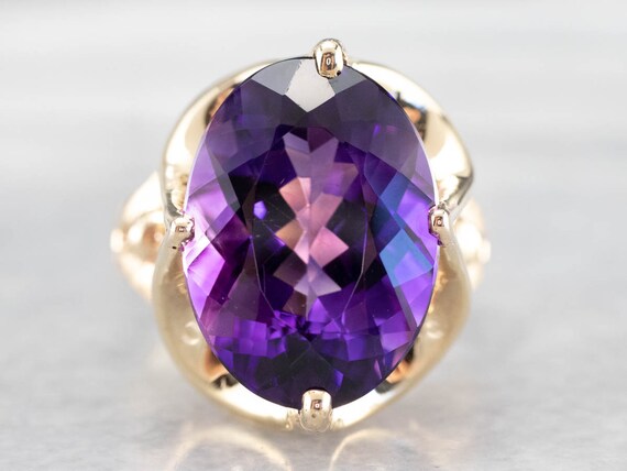 14K Yellow Gold Amethyst Cocktail Ring, February … - image 2