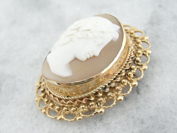 Mid Century Natural Shell Cameo in Filigree Penda… - image 4