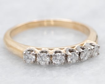 14K Gold Diamond Wedding Band, Two-Tone Vintage Ring, 0.30 Carats