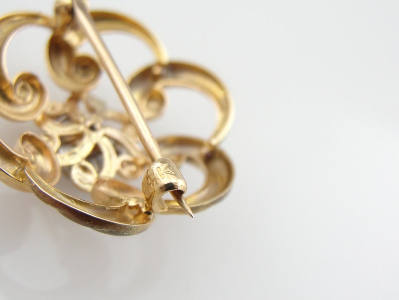 14K Gold Love Knot, Victorian Diamond Brooch MU30VQ image 5