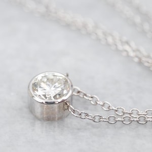 Bezel-Set Diamond Solitaire Chain, Diamond Pendant, Chain Necklace, Diamond Necklace, White Gold Diamond Necklace, Cable Chain A50187