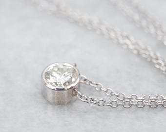 14 kt witgouden diamanten solitaire hanger ketting, 0,56 karaat