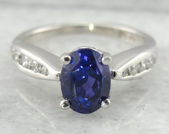 Ceylon Sapphire Diamond Platinum Engagement Ring
