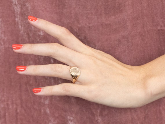 Art Deco Gold Signet Ring, Vintage Signet Ring, U… - image 10