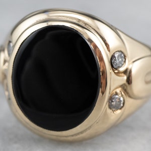 Black Onyx Diamond Gold Ring, Retro Onyx Ring, Vintage Men&#39;s Ring, Statement Ring, 5F1VDQXQ