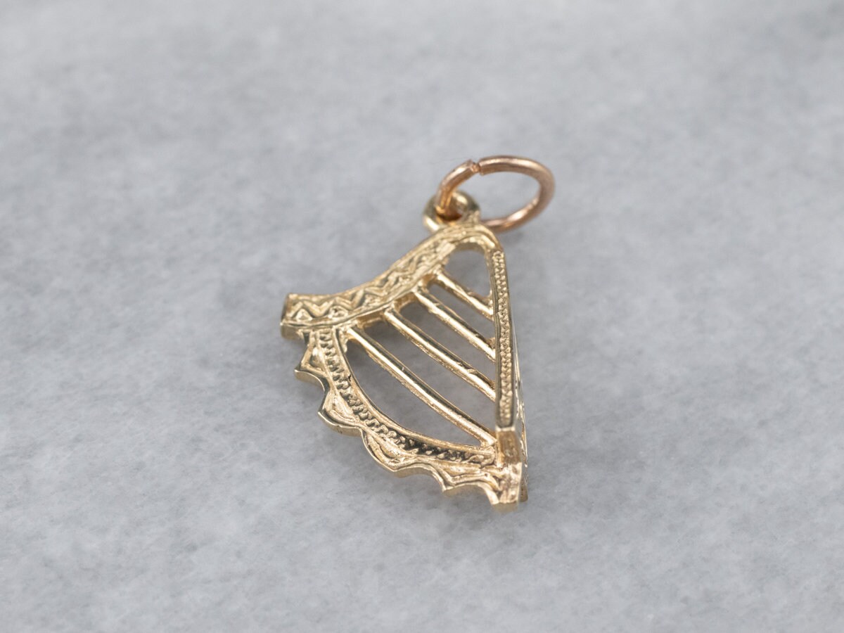 Gold irish harp pendant sale