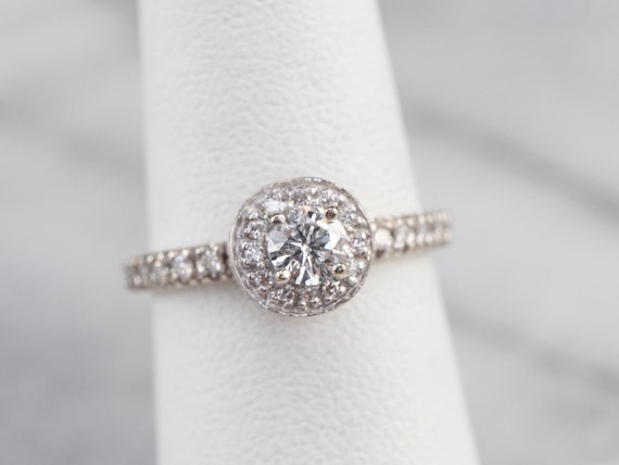 Diamond Halo Engagement Ring, White Gold Diamond … - image 7