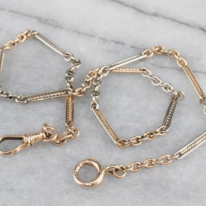 Vintage Two Tone Gold Watch Chain, Pocket Watch Chain, Retro Chain, HWPQMY5J