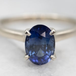 Sapphire Engagement Ring, Solitaire Sapphire Ring, White Gold Sapphire Ring, September Birthstone Ring, Sapphire Jewelry A23487