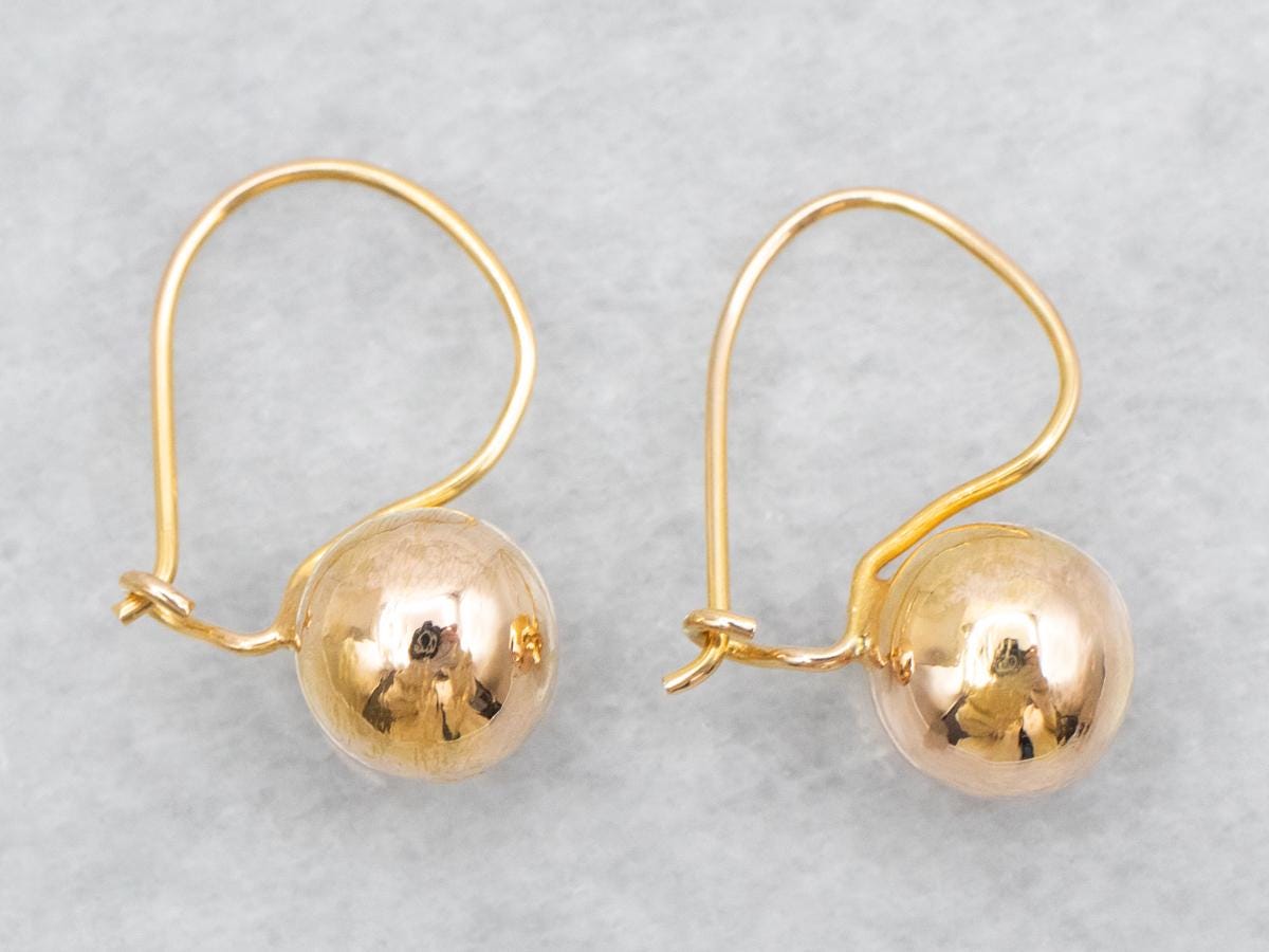 Ball Drop Earrings, Yellow Gold Earrings, Ball Earrings