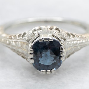 Ostby and Barton Spinel Filigree Ring, Art Deco Ring, Spinel Solitaire Ring, Blue Spinel Ring, Spinel Engagement, Right Hand Ring A65924