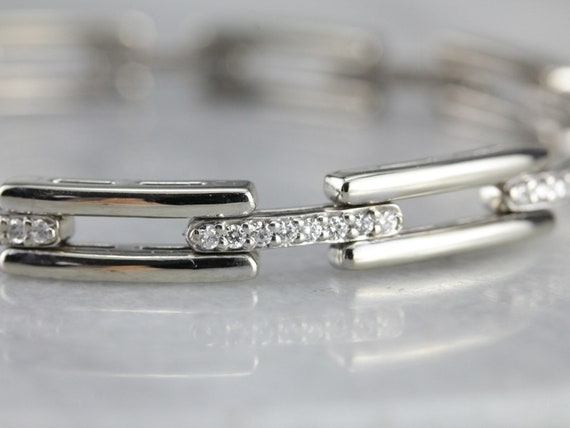 White Gold Diamond Link Bracelet, Layering Bracel… - image 1