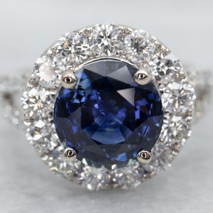 Koboltblå safir diamanthalo-ring, 14 karat vitt guld