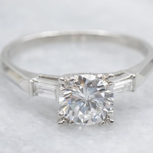 Platin Retro Diamant Verlobungsring, Runde brillante Diamantring, Vintage Diamantring, Diamant Jahrestag, Drei-Stein-Ring A67780