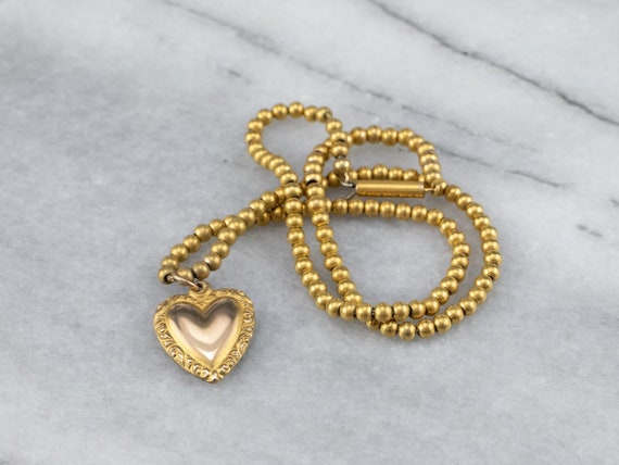 Vintage Sweetheart Necklace, Yellow Gold Heart Pe… - image 1