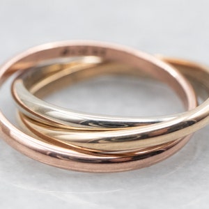 Driekleurige gouden rolband, stapelring, drievoudige band, 14 kt gouden band, Italiaanse gouden band, cadeau voor haar, rechterhandring A27535