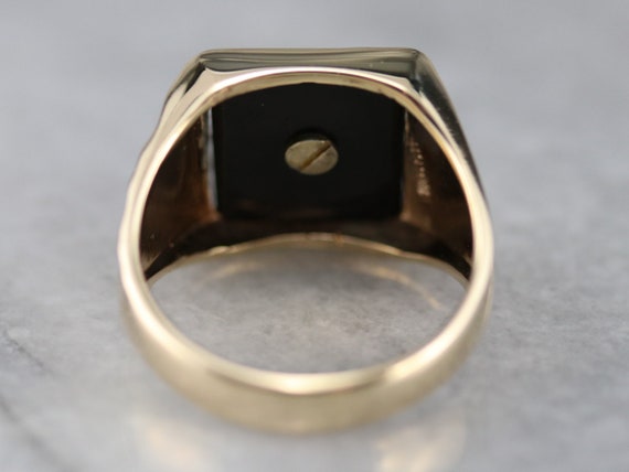 Onyx and Enamel "A" Initial Ring, Yellow Gold Sta… - image 5