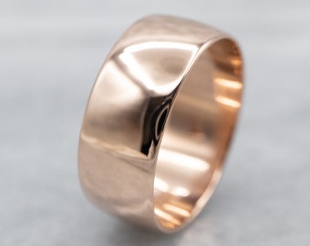 14K Antique Rose Gold Wide Band, Unisex Stacking Ring