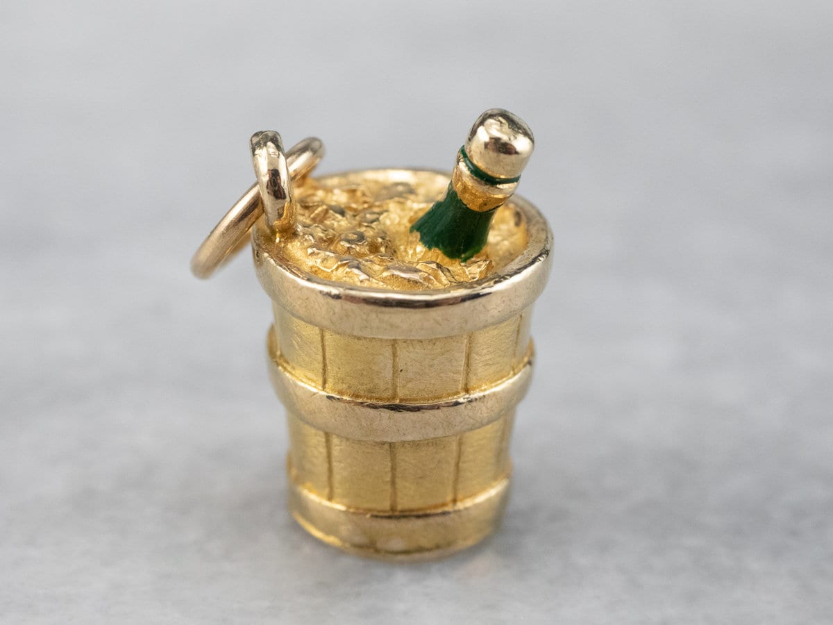 Congratulations! Champagne Bottle and Bucket Charm, Vintage Gold Charm, Gold Enamel Charm, Graduation Gift, Engagement Gift WP0JZYQ9