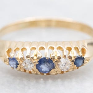 Anillo de oro con zafiro y diamante, anillo de aniversario, alianza de boda, piedra de nacimiento de septiembre, anillo apilable, alianza de piedras preciosas, zafiro de oro amarillo A61453