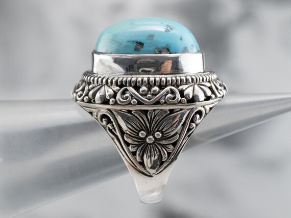 Floral Sterling Silver Turquoise Statement Ring, … - image 9