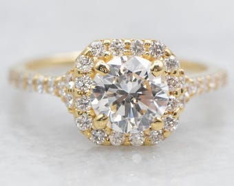 14K Yellow Gold Diamond Halo Engagement Ring