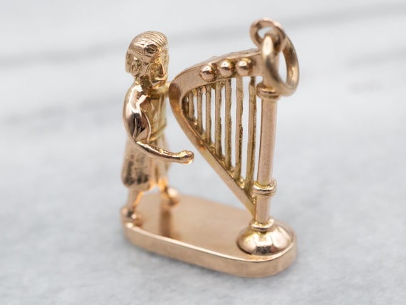 Yellow Gold King David Harp Charm, Charm Necklace… - image 1
