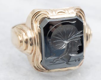 Vintage Hand Wrought 10k Yellow Gold & Hematite Men's Intaglio