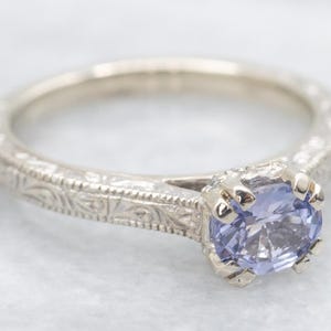 Purple Sapphire Solitaire Ring, White Gold Sapphire Ring, Sapphire Engagement Ring, Engraved Sapphire Ring, Birthstone Ring A63795