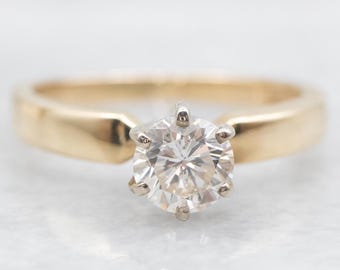 Vintage 14K Two Tone Gold Diamond Solitaire Engagement Ring