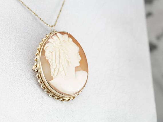 Vintage Cameo Brooch or Pendant, Gold Cameo Pin, … - image 4