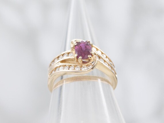14K Gold Ruby Diamond Bypass Ring, July Birthstone - image 3