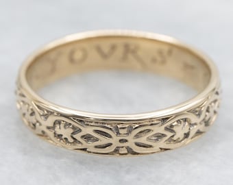 14K Yellow Gold Pattern Band, Vintage Style Wedding Ring