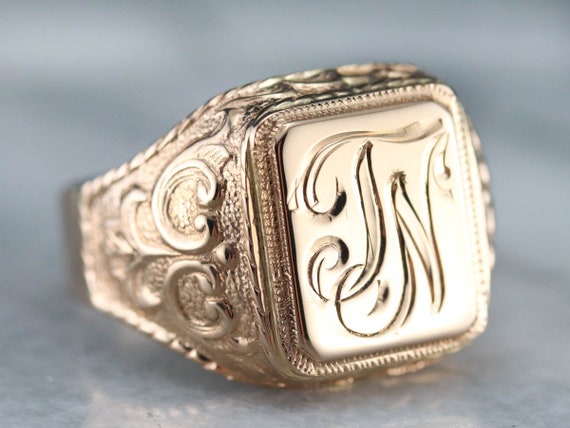 Antique Rose Gold "JN" Monogrammed Signet Ring, Me