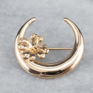 Art Nouveau Crescent Moon Brooch, Antique Moon Pin, Clover Moon Pin, Honeymoon Pin, Estate Jewelry, Moon Jewelry, Good Luck Gift UWPA7VRN