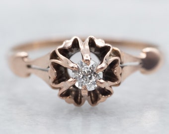 10K Rose Gold Old Mine Cut Diamond Buttercup Ring