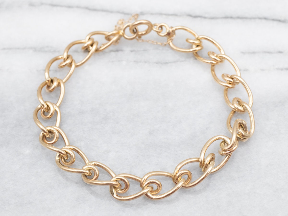 Vintage Gold Curb Chain Bracelet, Unisex Gold Bracelet
