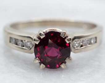 Rhodolite Garnet and Diamond Ring, 14K White Gold Anniversary Ring