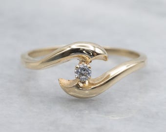 Sleek Polished Gold Diamond Bypass Ring