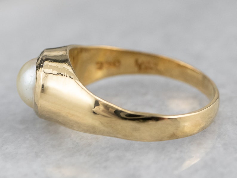 Pearl Gold Solitaire Ring Bezel Set Pearl Ring June Etsy