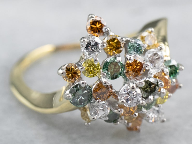 Colorful Diamond Cluster Ring, Modern Diamond Cocktail Ring, Multi Gemstone Ring, Diamond Anniversary, Gemstone Statement Ring Z8PU4093 image 1