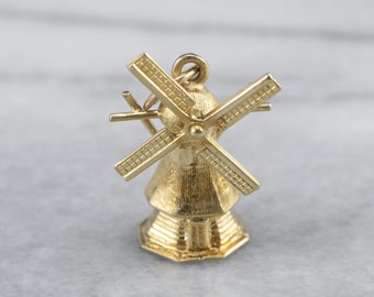 14K Green Gold Moving Windmill Charm, Holland Travel Souvenir