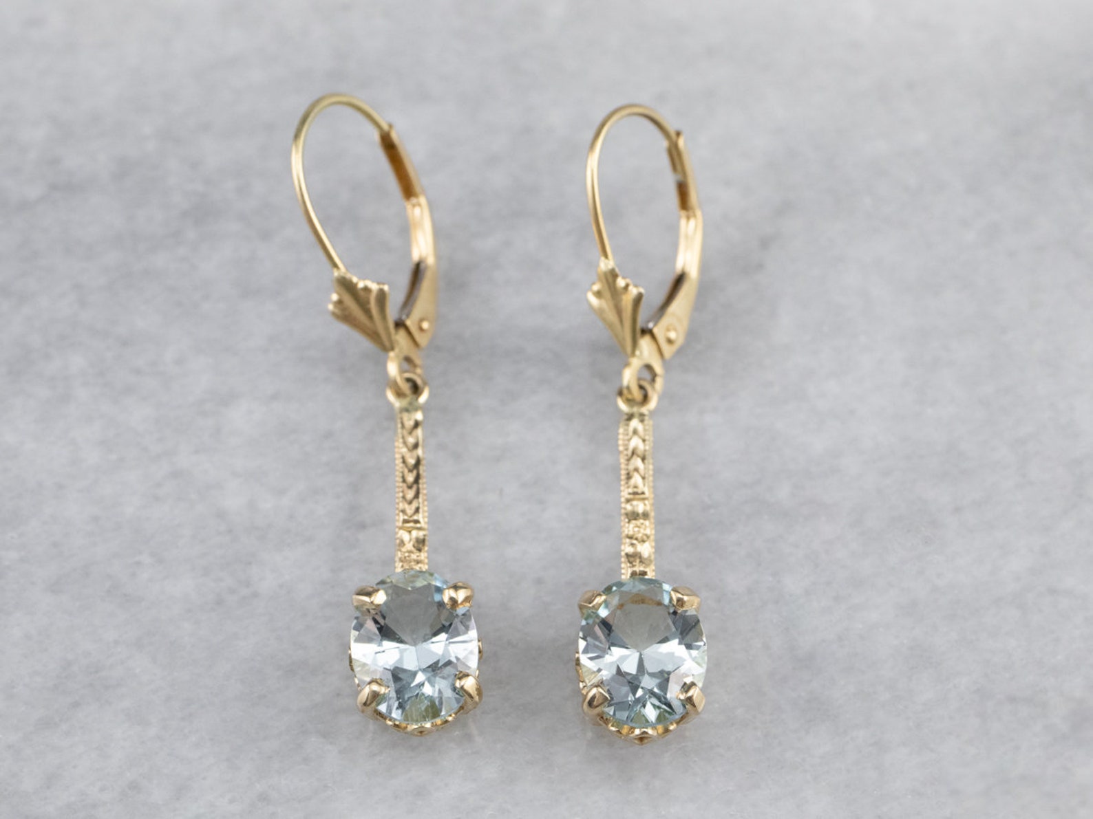 Aquamarine Drop Earrings Yellow Gold Aquamarine Earrings Etsy