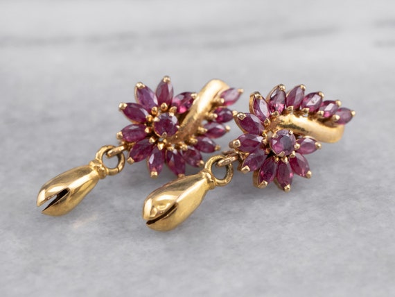 14K Gold Ruby Drop Earrings: July Birthstone Dang… - image 1