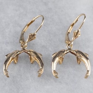 Yellow 14K Gold Dolphin Drop Earrings, Animal Earrings, Beach Jewelry, Ocean Lover Gift, Dolphin Jewelry QHLAYVDN